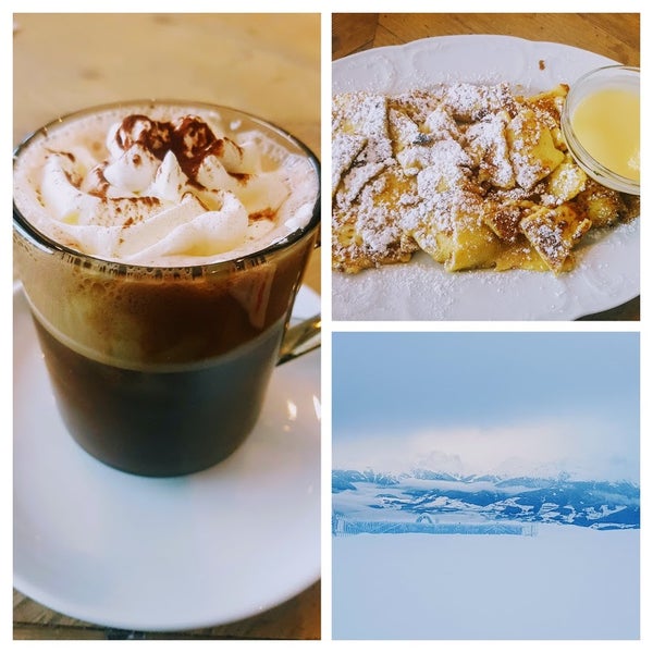 After trudging thru the heavy snow & bellowing wind, I was more than thankful 2 be asked"Do u want schnapps/liquor with yr hot chocolate? HELL yes! double shot of rum & 1 Kaiserschmarrn as well!😍 pls