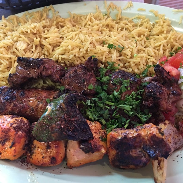 Mixed grill is very tender and flavorful. Comes with chicken and beef kabob, beef kefta kabob, rice, and a salad.