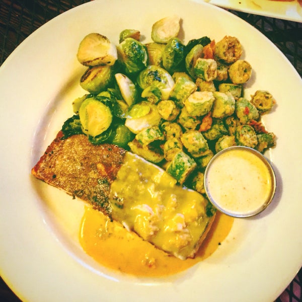 Salmon. My 2 sides: Brussel Sprouts & Fried Okra #mmm