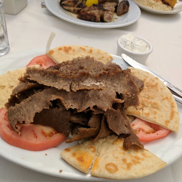 Gyros the best here. Moist and flavorful. I prefer the one here over Greek Island next door.