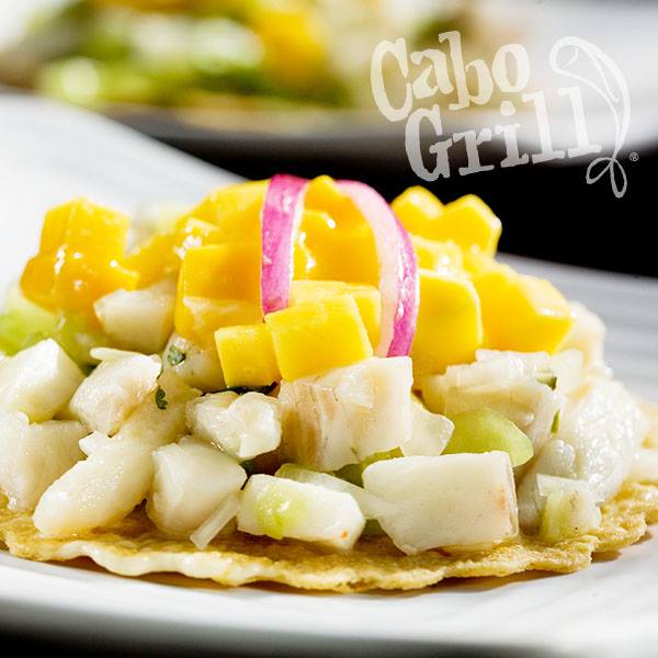 Ceviche Cabo: Rica mezcla de pescado, mango, pepino y cilantro macerados en jugo de limón....MMM!!