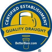 BetterBeer.com quality certified draught poured here! Fresh, cold, properly poured through clean lines and taps into clean branded beer glasses. Cheers!