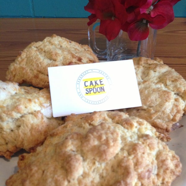 Scones from Cake and Spoon bakery served fresh every MWF. Ginger, apple-cinnamon, and pear-cinnamon usually available.
