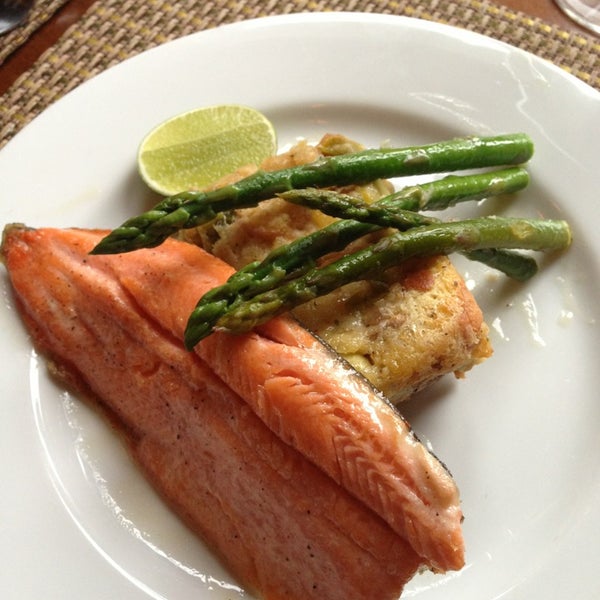 Trout with leek bread pudding and asparagus. Delicious! The menu is really interesting; can't wait to try more of it.