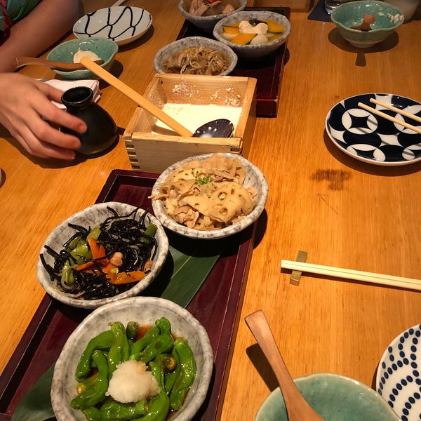 We ordered ALL the Kyoto-style appetizers. These three were our favorites: Buta Bara, Kabocha, and Kinoko. The shishito peppers were almost all spicy. Hijiki was no good. Rihanna has been here.