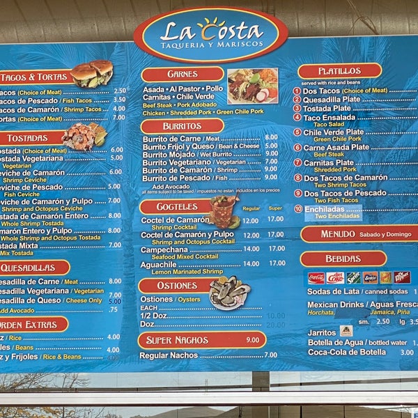 La costa menu online