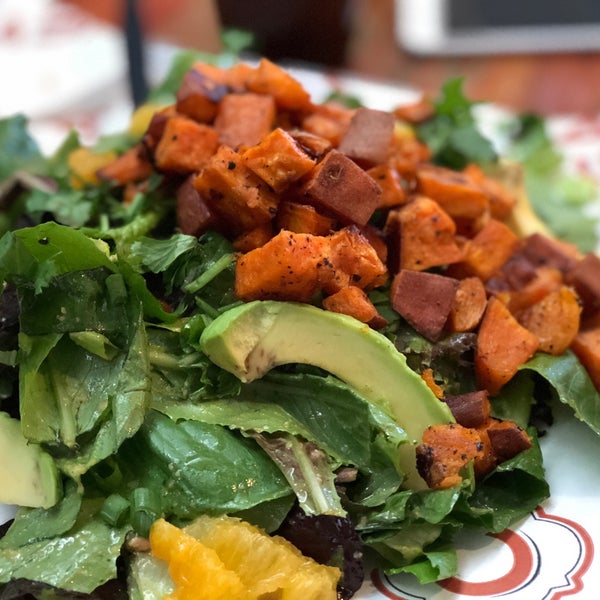 C casa field green salad is a favorite! They will add sweet potato and take off the cheese for my fellow vegan friends looking for a good vegan meal.