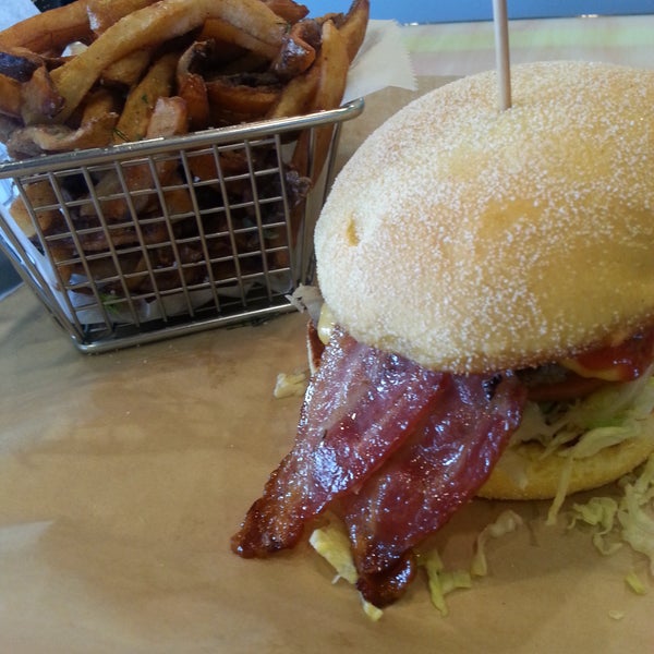 Bacon cheeseburger and fries.
