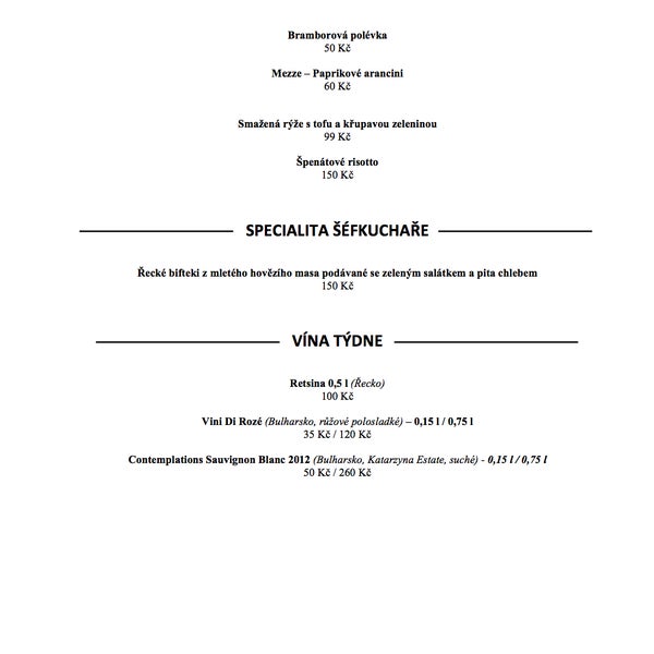 Týdenní nabídka Café Wine Bar Diama pro dny 2.6. - 8.6.2014
