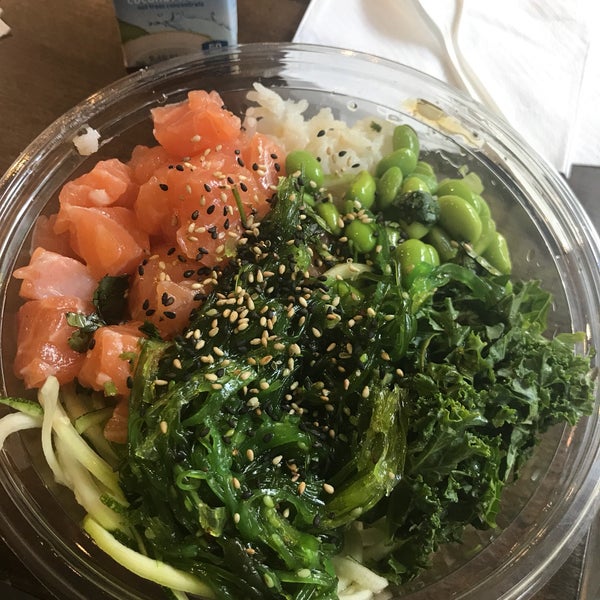 Build your own bowl with rice, zucchini noodles, double salmon, edamame and seaweed salad. Citrus soy sauce is great! The staff is so gentle, they tell you everything you can choose from the menu...