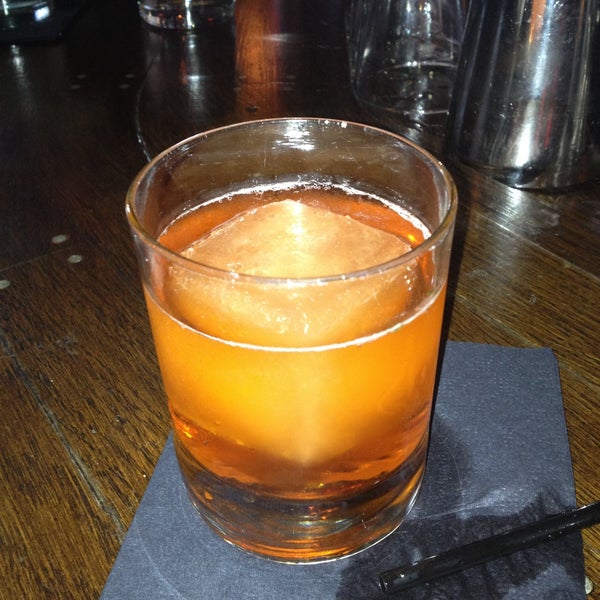 When it's is in season, the Spring Negroni is server with a lavender flower. When it's not, it's served with a lavender oil-infused ice ball.