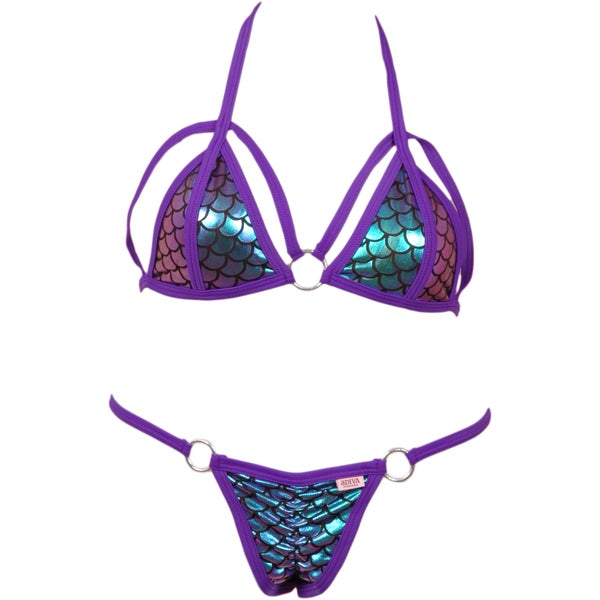 Cut Out Trimmed Accent Bikini Top w/Center O-Ring and Matching Scrunchy Front/Back Panty w/O-Ring Accents - Available now!