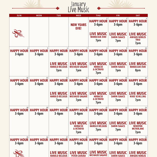 Milagro Cantina's January Live Music Calendar