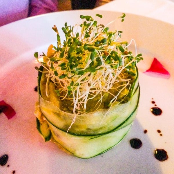 Special Conch Salad, Cucumber wrapped with Sprouts...