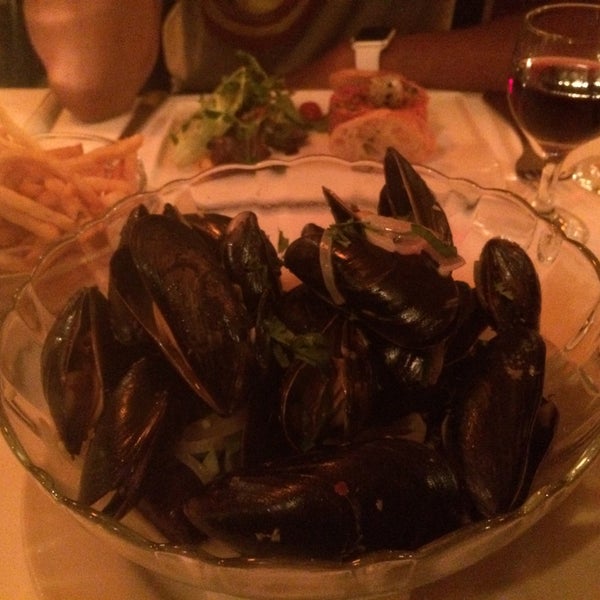 the mussels and fries are fantastic. pair it with a cheap bottle of wine!