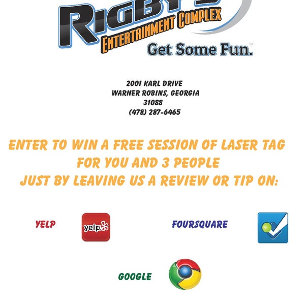 Leave us a tip here on Foursquare for your chance to win a session of laser tag for you and 3 people!!! From June 15th until Friday, June 20th!!