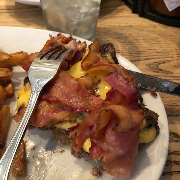 Triple bacon cheeseburger is $15 but on Tuesday it’s half off. Hold the fries, too carby, but they’re tasty. Good whiskey selection too, they comped one because they were missing the first two.