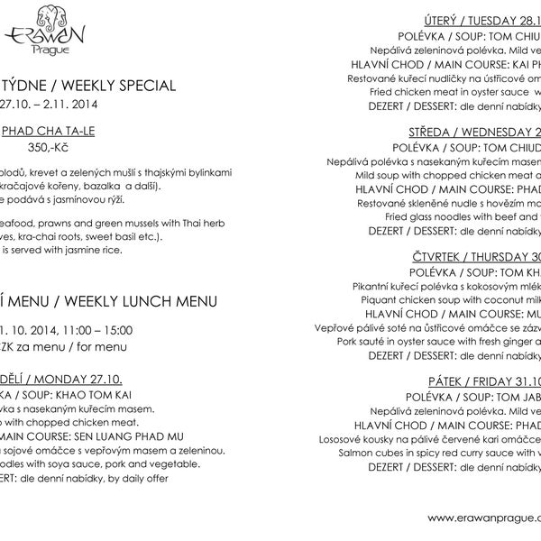 Lunch menu 27.-31.10. and weekly special