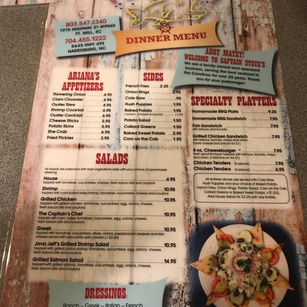 Captain steve's menu deals