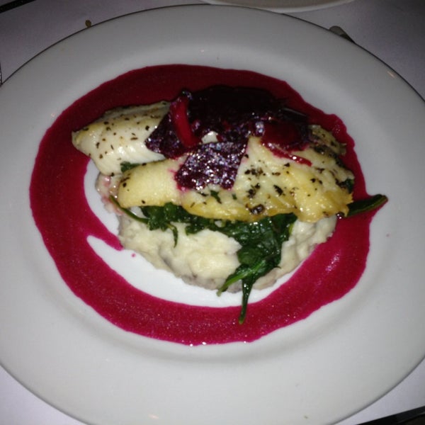 The pan seared st Petersburg Fish on mash potatoes and spinach, with beets  tasted very good
