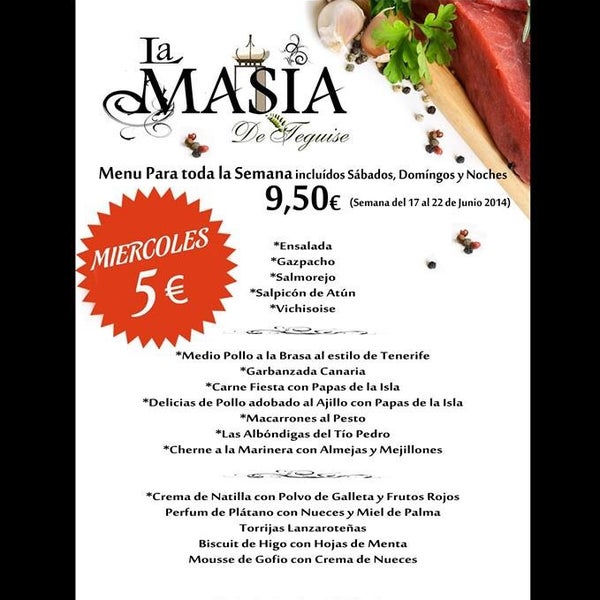 Fabulous menu del dia menu which is incredible value on Wednesdays from 13:00 to 16:30 at €5.