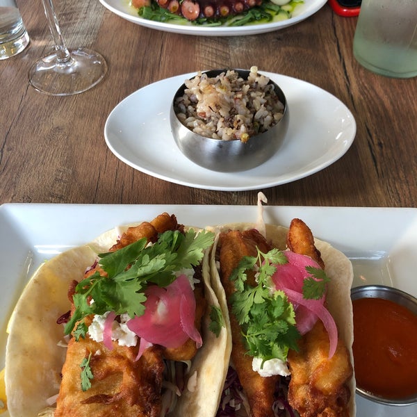 We had the oysters 🦪 delish. Grilled Octopus, also delicious. And the Monk fish tacos were amazing with such a great sauce on the side. And great beverage selection.