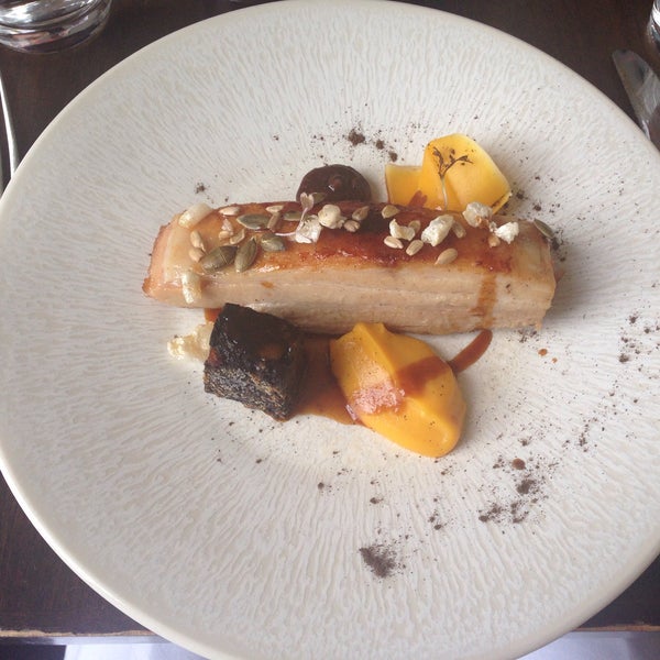 Gorgeous pork belly with black pudding and butternut squash. That black pudding was the best I'd ever had - not grainy or metallic tasting at all. Simple classy atmosphere.