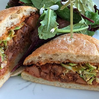 Native Angeleno David Kuo’s new lunch-and-dinner place offers everything from a tri-tip-steak sandwich with arugula to a flavorful vegan barbecue sandwich with jackfruit and cabbage salad.
