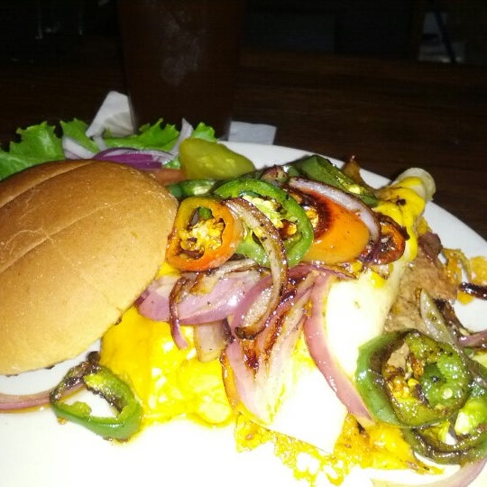 Mexican burger... amazing with two enchiladas on top!