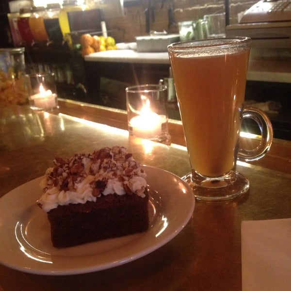 Try the hot apple cider with a piece of carrot cake!