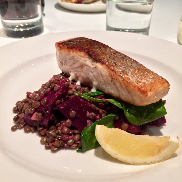 Delicious salmon on lentils and beets