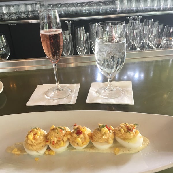 Sparkling Rose & spicy deviled eggs appetizer. Wi-Fi pw = THEGROVE!