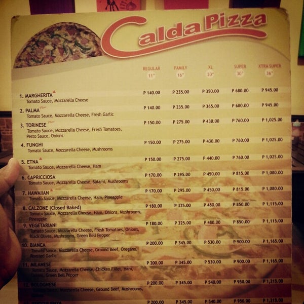 Calda pizza menu deals