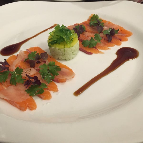 Delicious salmon sashimi, nice and clean place with great service...