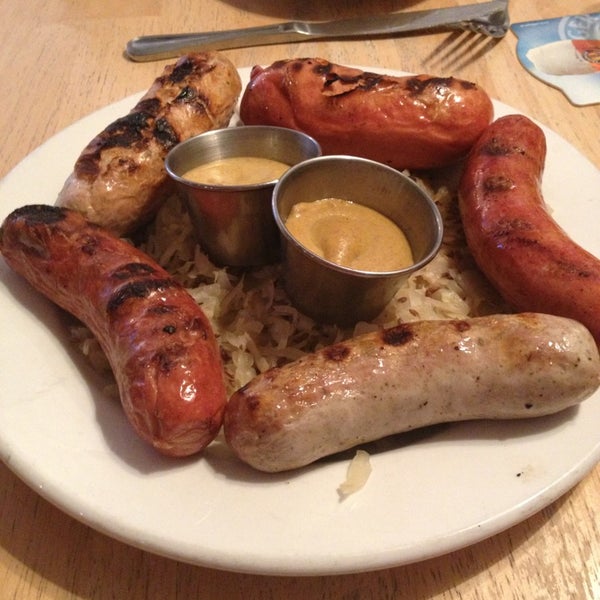 Wurst sampler with kraut is plenty for two people. Try the Sprecher Hard Root Beer - alcoholic root beer brewed in a bourbon barrel? Yes please!