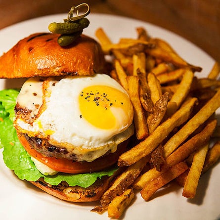 This luxury sports bar is the perfect place to enjoy an elevated brunch burger.