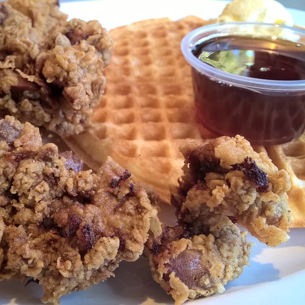 It's an interesting combination to serve fried chicken with sweet waffles. I ordered fried chicken liver and it was quite good.