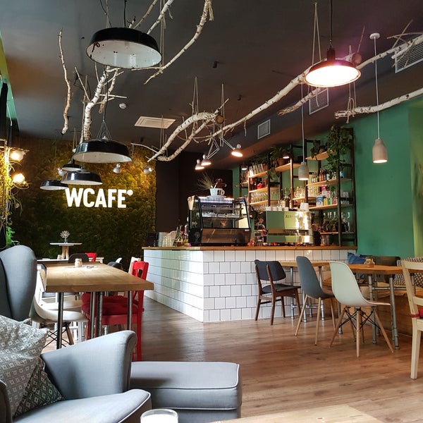 Very cozy and unusual interior! In menu-  variety of drinks & some snacks and breakfast, free Wi-Fi. plugins to charge. Very close to bus station. Cards accepted.