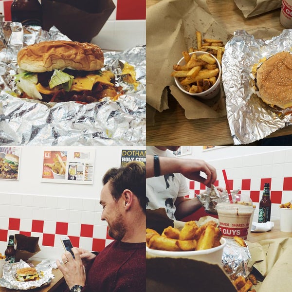 First time in a Five Guys in the UK. It was good and pretty quick. It's basically a premium fast food burger joint so go in with those expectations. It wasn't cheap but portions are large.