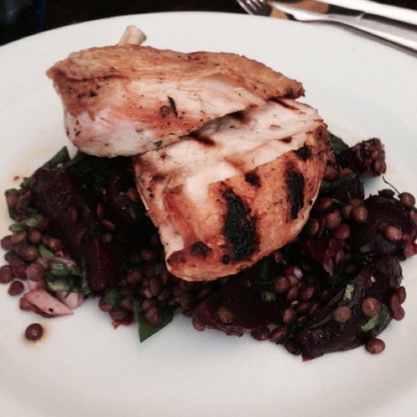 Open for lunch and dinner. Menu seems to change daily, all of it sounded great. Delicious chicken and truffled lentil salad.