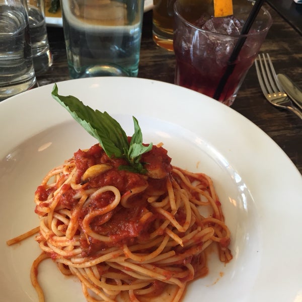 Good drinks and pasta pomodoro