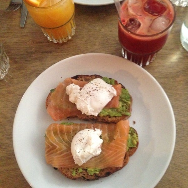 Salmon avocado and poached eggs on toast. So simple but so good!