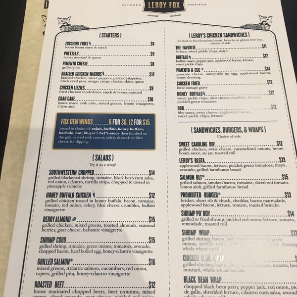 Leroy Fox Kitchen & Cocktails Wilmore Charlotte, NC