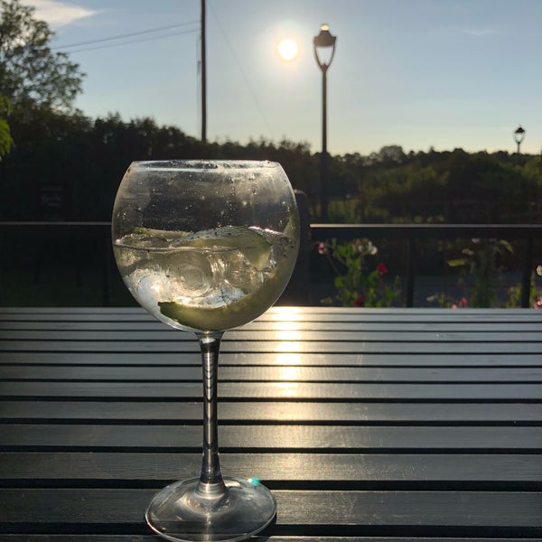Gin & Tonic with cucumber and lemon pepper. Plus sunset.