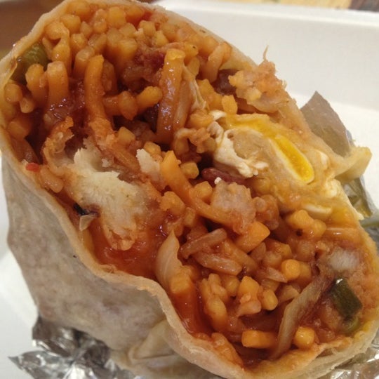 Hungry? Try the Spicy Orange Chicken Burrito! It's huge, and it's in their "secret menu".