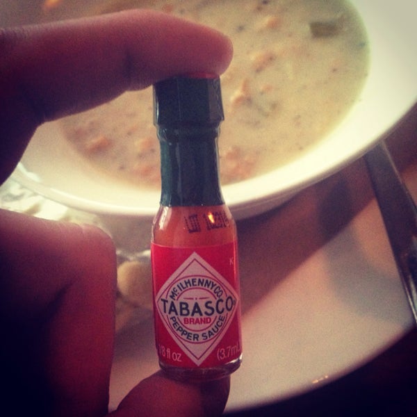 The clam chowder is perfect and comes with a tiny bottle of tobasco