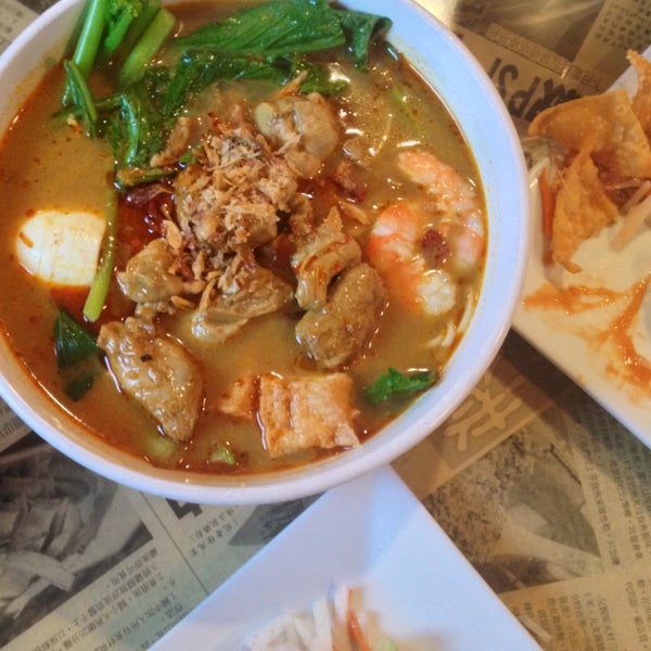 Curry laksa, mee goreng, duck noodles, haianese wings, roti canal