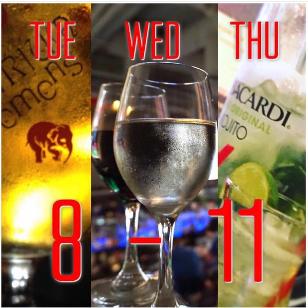 Specials 8-11 TUE/WED/THU  Beer/Wine/Pitchers  Happy Hour Mon-Fri 4-8.