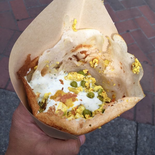 They put the Dosas in a paper cone - makes it easy to eat!