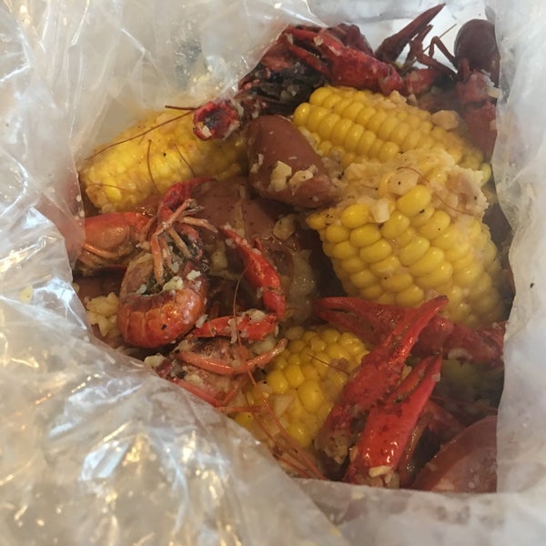 We tried the crawfish in garlic butter sauce in medium and it was a bit spicier than I was expecting. We go one pound and added the corn, sausage, and potatoes.